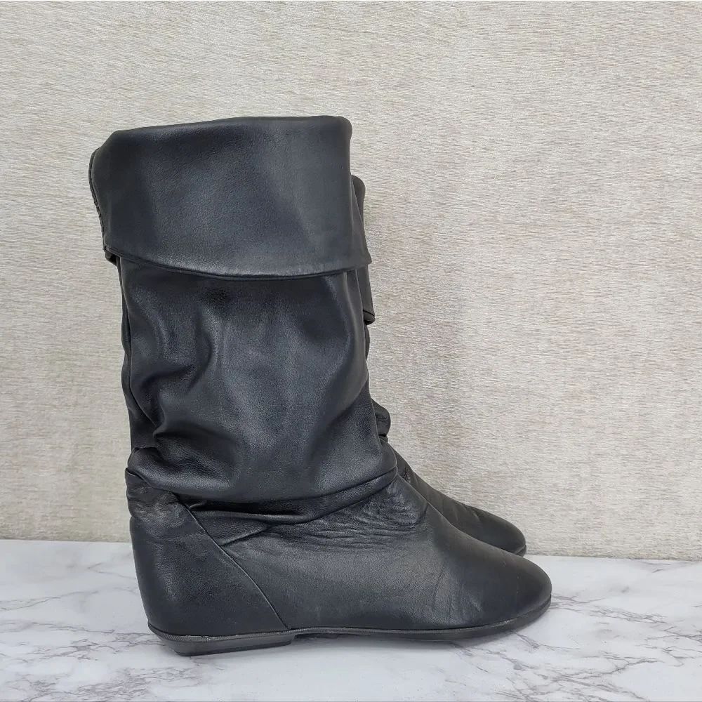 Dexter Vintage Women's Black Leather Slouch Cuffed Boots